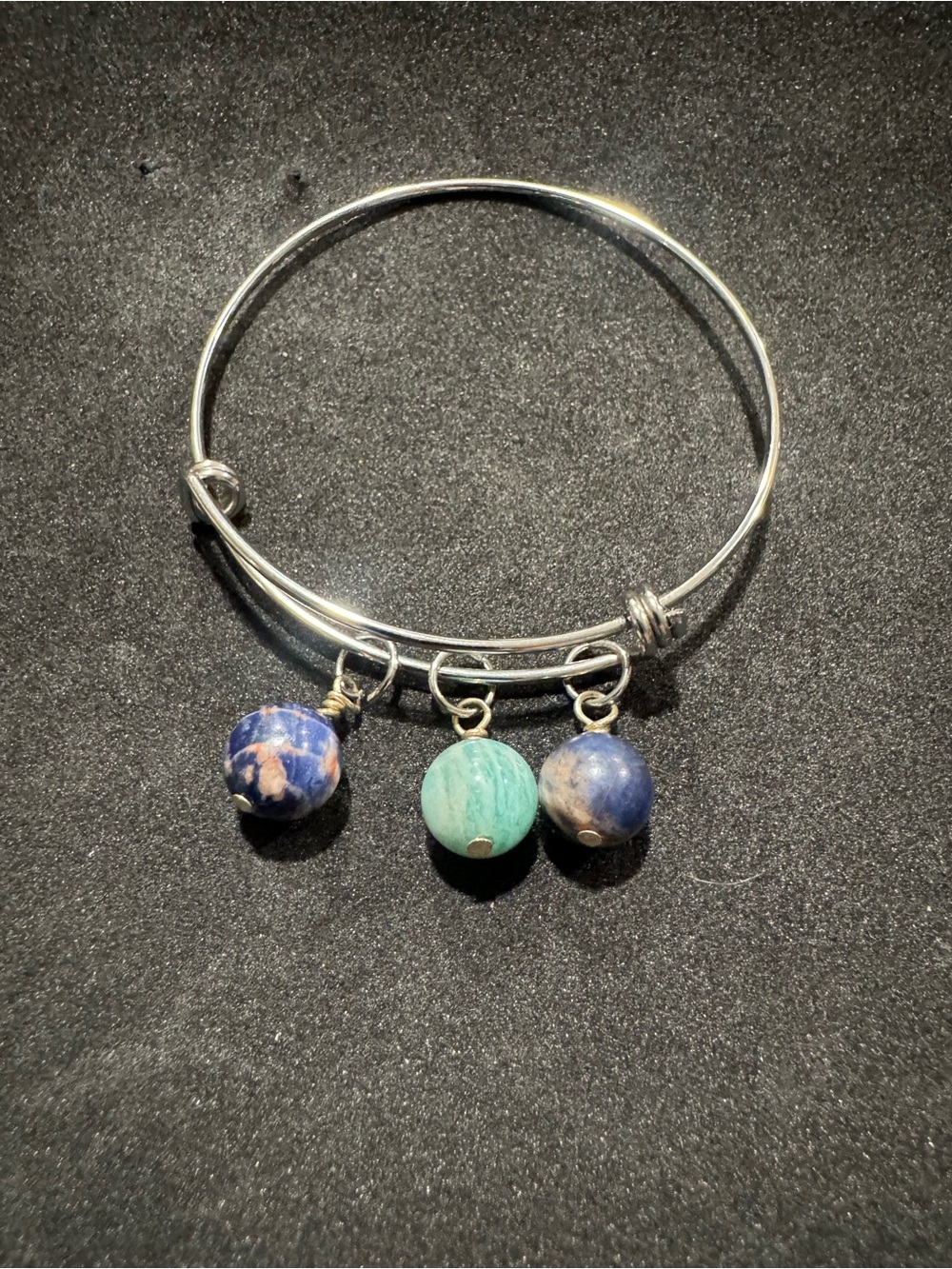 Handmade Silver Bangle charm Bracelet with amazonite and blue sodalite Charm
